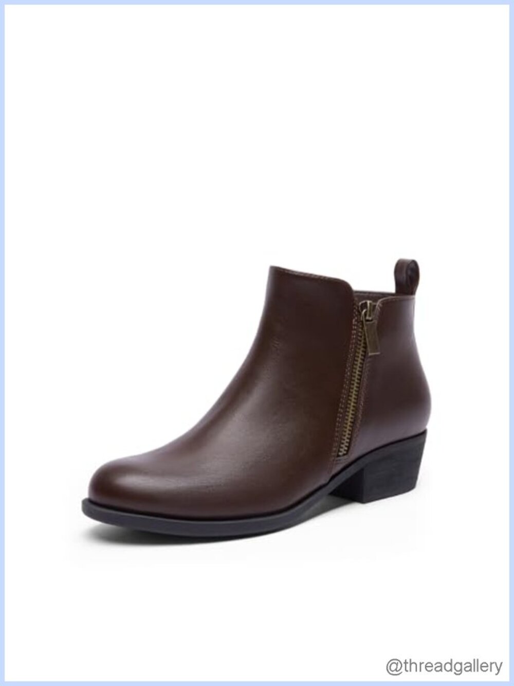 Women's Low Chunky Heel Ankle Boots Faux Leather Dual Zipper Booties